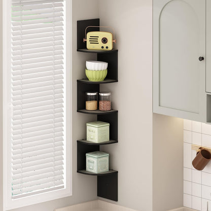 Furinno Rossi 5-Tier Wall Mount Floating Radial Corner Shelf, White