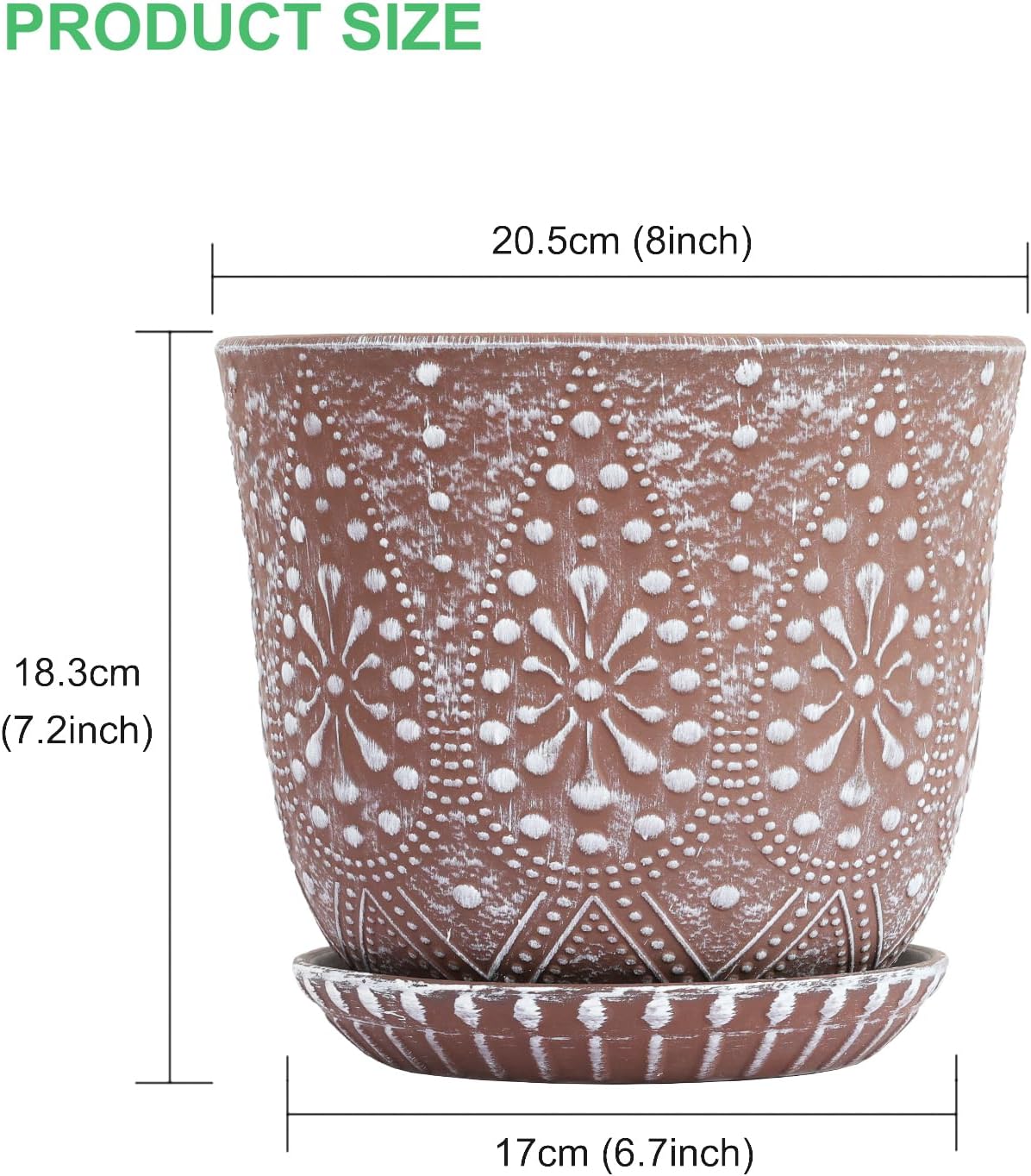 Gepege 6 Inch Beaded Ceramic Planter Set of 2 with Drainage Hole and Saucer for Plants, Indoor-Outdoor Large Round Succulent Orchid Flower Pot (Smoked Gray, Inner-pots not Larger Than 5 Inch)