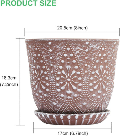 Gepege 6 Inch Beaded Ceramic Planter Set of 2 with Drainage Hole and Saucer for Plants, Indoor-Outdoor Large Round Succulent Orchid Flower Pot (Smoked Gray, Inner-pots not Larger Than 5 Inch)