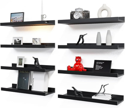RICHER HOUSE 5 Set Floating Wall Mounted Shelves, Black Shelves for Wall Decor, Modern Picture Ledge Shelf with Lip for Storage, Nursery, Bedroom, Living Room, Bathroom - Black