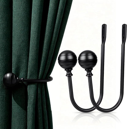 Curtain Holdbacks, 4pcs Curtains Holder Wall Mounted Drapery Tiebacks Retro Window Hook for Home Decor, Matte Black