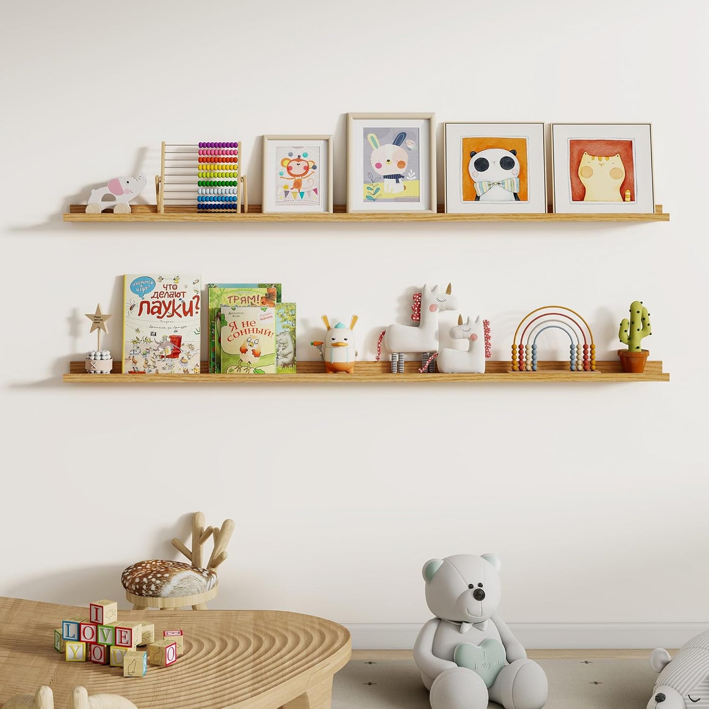 Dreamland Picture Ledge Shelf for Wall, Floating Shelves Set of 2, 48 Inch Long Floating Shelves with Lip for Living Room, Bedroom, Bathroom, Kitchen, White