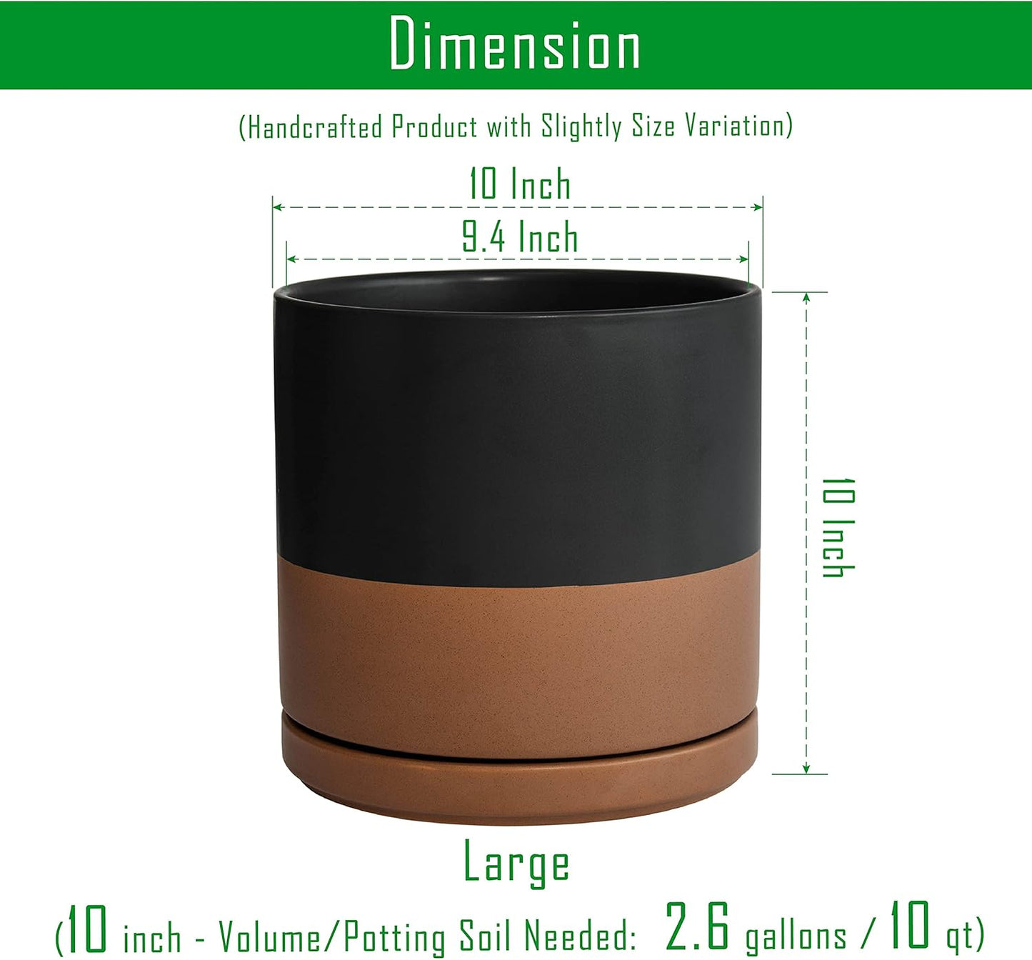 D'vine Dev Set of 2 Plants Pots, 6.5 Inch Ceramic Planter Pot for Plants with Drainage Hole and Saucer, White, 94-V-C-1