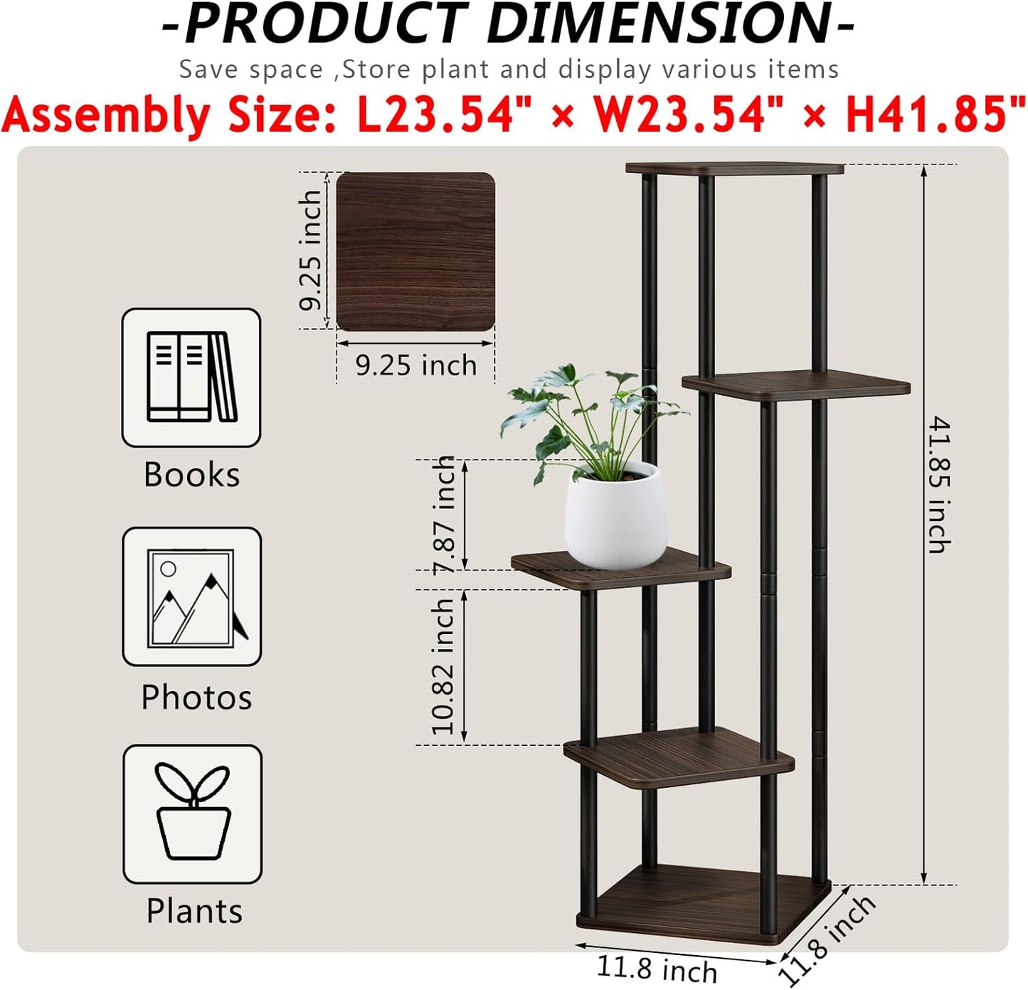 AZERPIAN Plant Stand 5 Tier Indoor Metal Flower Shelf for Multiple Plants Corner Tall Flower Holders for Patio Garden Living Room Balcony Bedroom, Black (5 Tier-Black)