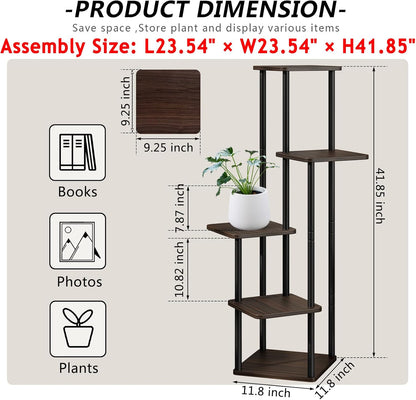 AZERPIAN Plant Stand 5 Tier Indoor Metal Flower Shelf for Multiple Plants Corner Tall Flower Holders for Patio Garden Living Room Balcony Bedroom, Black (5 Tier-Black)