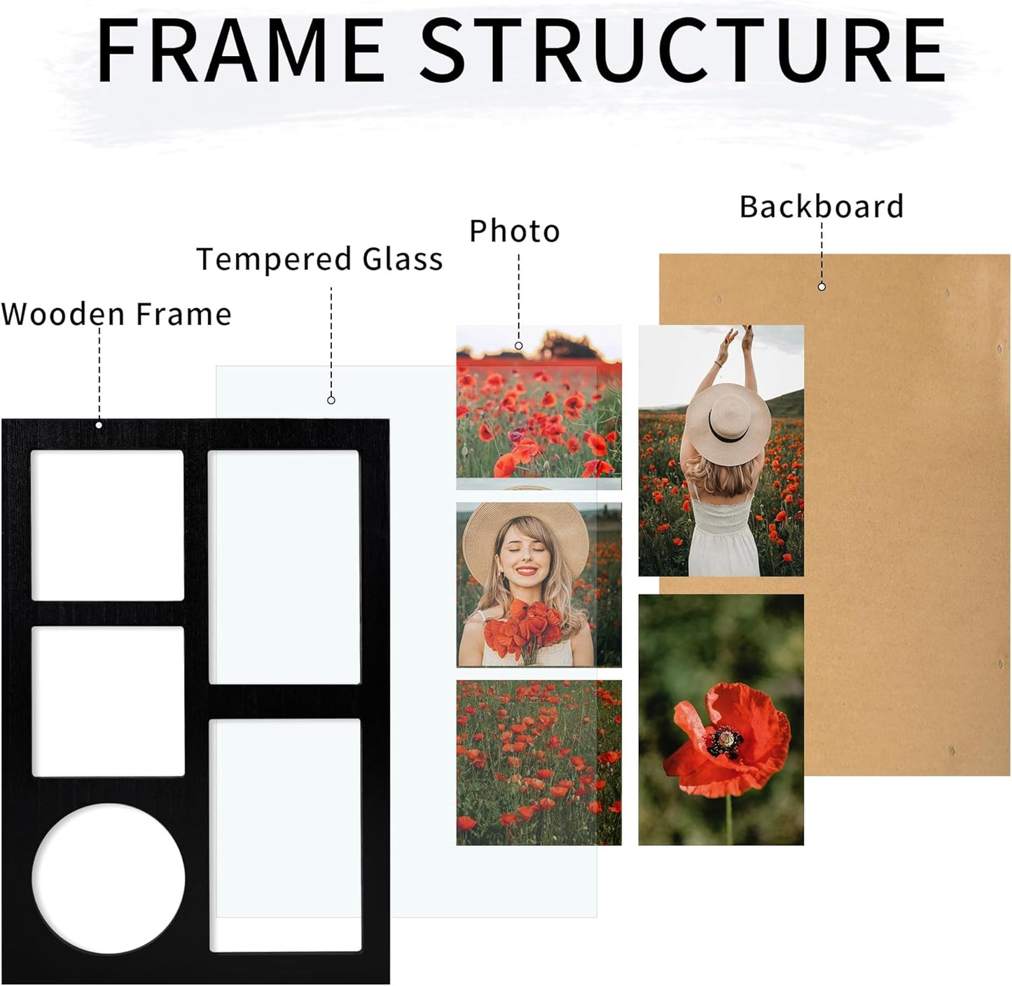YESKAY 4x6 Picture Frame Collage for Wall Decor, Multiple Photo Collage Frames with Tempered Glass, 7-Opening for 4 x 6 Picture Frames, Rustic Brown, 1 Pack