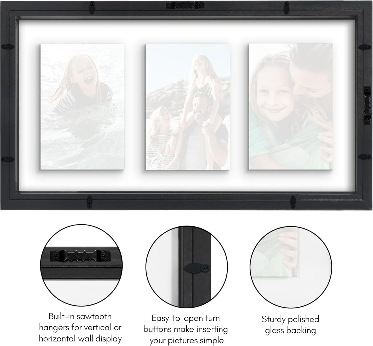 Americanflat 4x6 Collage Picture Frame with Shatter-Resistant Glass - Fits Five 4x6 Photos or Use as One 11x14 Picture Frame - Signature Collection - Collage Frames for Wall Display - Black