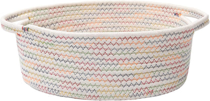 JMvicyroam Woven Basket,Small Rope Storage Bin with Handles & Ribbon Bag, Organizer for Shelves Closets,Gift Basket Empty for Birthday,Books,Dog Toys,White