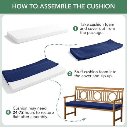 Summsun Outdoor Bench Cushion: Waterproof and Fade Resistant Patio Furniture Cushions - Non-Slip Bench Pad Cushion with Removable Cover for Garden Swing Porch Sofa Settee, 48 x 18 x 3 Inch, Black