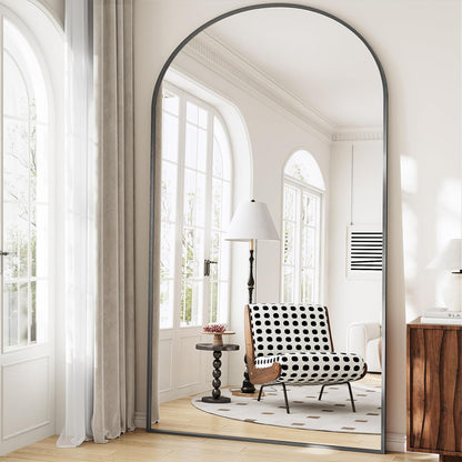 57" x 20" Arched Full Length Mirror - Wall Mounted/Floor Mirror Aluminum Alloy Frame Full Body Mirrors for Bathroom Living Room Bedroom and Entryway,Black