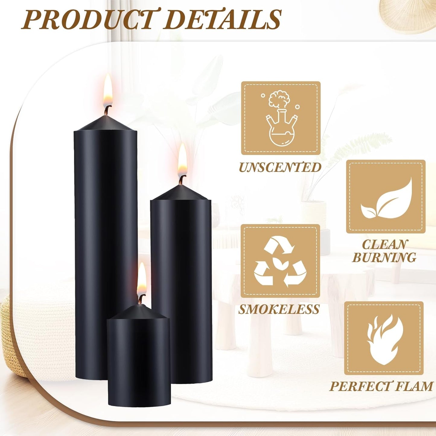 MTLEE 18 Pcs Set of 3 Pillar Candles Bulk 2 in x 3, 6, 8 Long Burning Clean Unscented Smokeless Pillar Candles for Wedding Emergency Lanterns Ceremony Party (Ivory White)