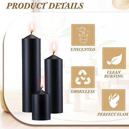 MTLEE 18 Pcs Set of 3 Pillar Candles Bulk 2 in x 3, 6, 8 Long Burning Clean Unscented Smokeless Pillar Candles for Wedding Emergency Lanterns Ceremony Party (Ivory White)