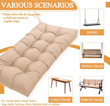 MTMR Outdoor Bench Cushion-44X19 Water-Repellent Tufted Porch Swing Cushions with High Elasticity PP Cotton and Ties Fade-Resistant Patio Outdoor Chair Cushion for Bench Furniture, Indoor Seat Cushion