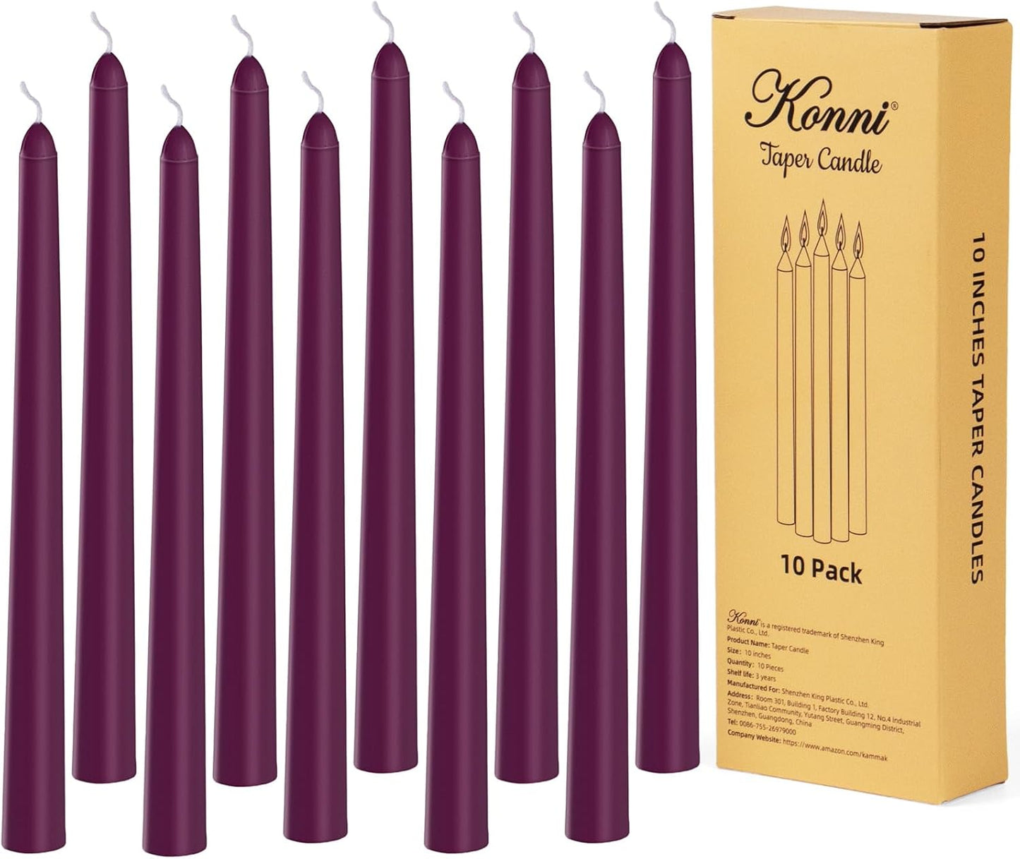 KONNI 0.87×10 Inch Ivory Taper Candles, Unscented and Smokeless Tall Candlesticks, 10 Pack Tapered Candles with Cotton Wicks, Long Burning, Ideal for Weddings, Dinner Parties, and Home Décor