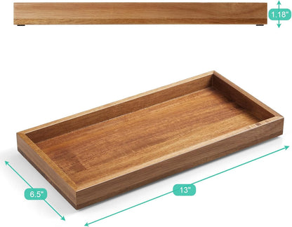 ALELION 11.7" Bathroom Vanity Tray for Counter - Acacia Wood Decorative Tray for Toilet Tank Makeup Perfume Jewelry Catchall Coffee Table - Wooden Kitchen Countertop Organizer for Soap Dispenser
