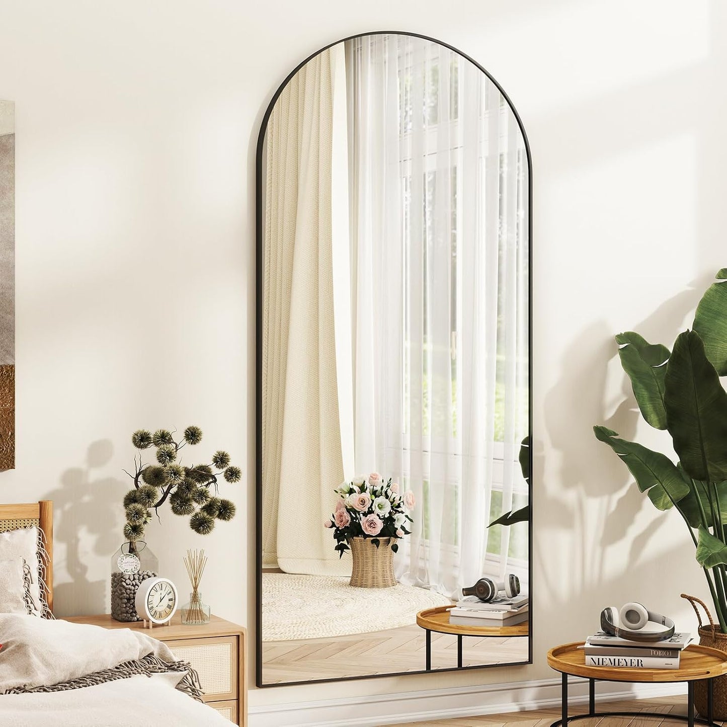 XRAMFY 56"x21" Arched Full Length Mirror Floor Mirrors with Aluminum Alloy Frame Free-Standing Wall Mounted Floor Mirrors or Large Dressing Mirror, Black Mirror Full Length