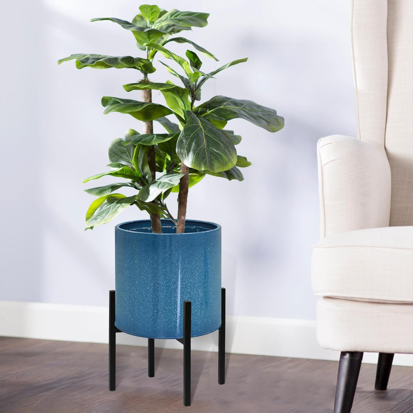 ARNIS Modern Plant Pots, Set of 2 Large Planters with Stand, Decorative Planters, Metal Pots with Drainage Holes for Living Room, Office, Garden or Balcony, 8.25 &10.5 Inch, Dirt