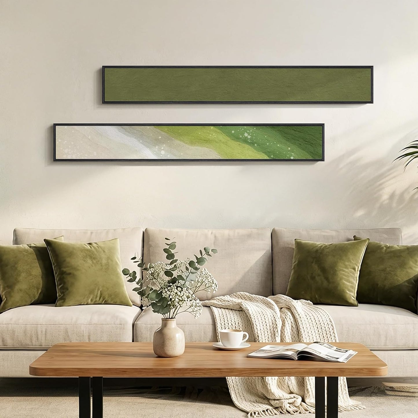 Long Narrow Framed Neutral Abstract Vertical Wall Art Set, 2 Piece Modern Canvas Prints Paintings Artwork for Walls, Beige and Brown Minimalist Pictures for Hallway Entryway Living Room Bedroom Decor