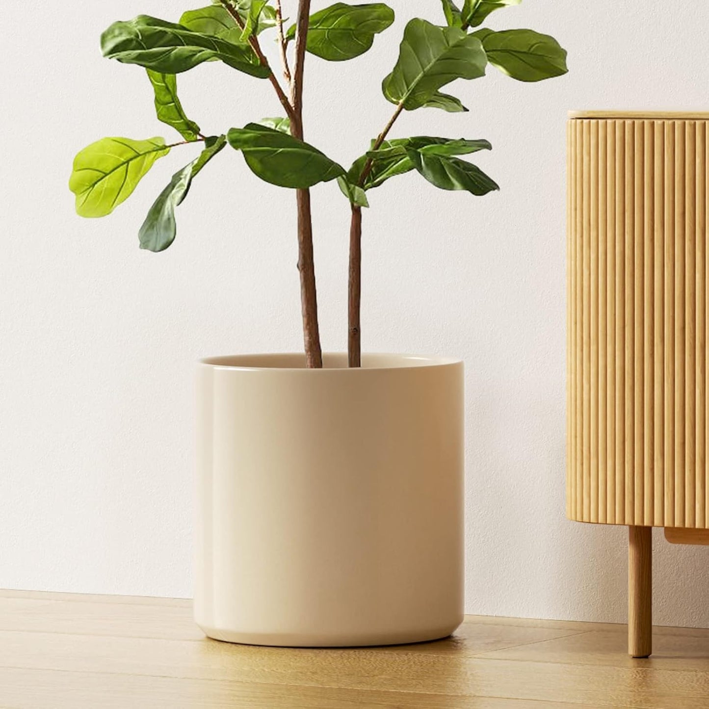 LE TAUCI 12 Inch Pot for Plants, Ceramic Planters for Indoor Plants, Mid-Century Modern Cylinder Flower Pots with Drainage Hole, Fits Fiddle Leaf Fig & Monstera, Home Decor, White