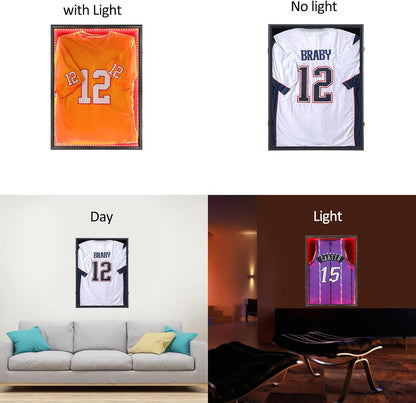 KCRasan Jersey Display Frame Case - Large Lockable Frames Shadow Box with UV Protection for Baseball Basketball Football Soccer Hockey Sport Shirt Matte Black Finish