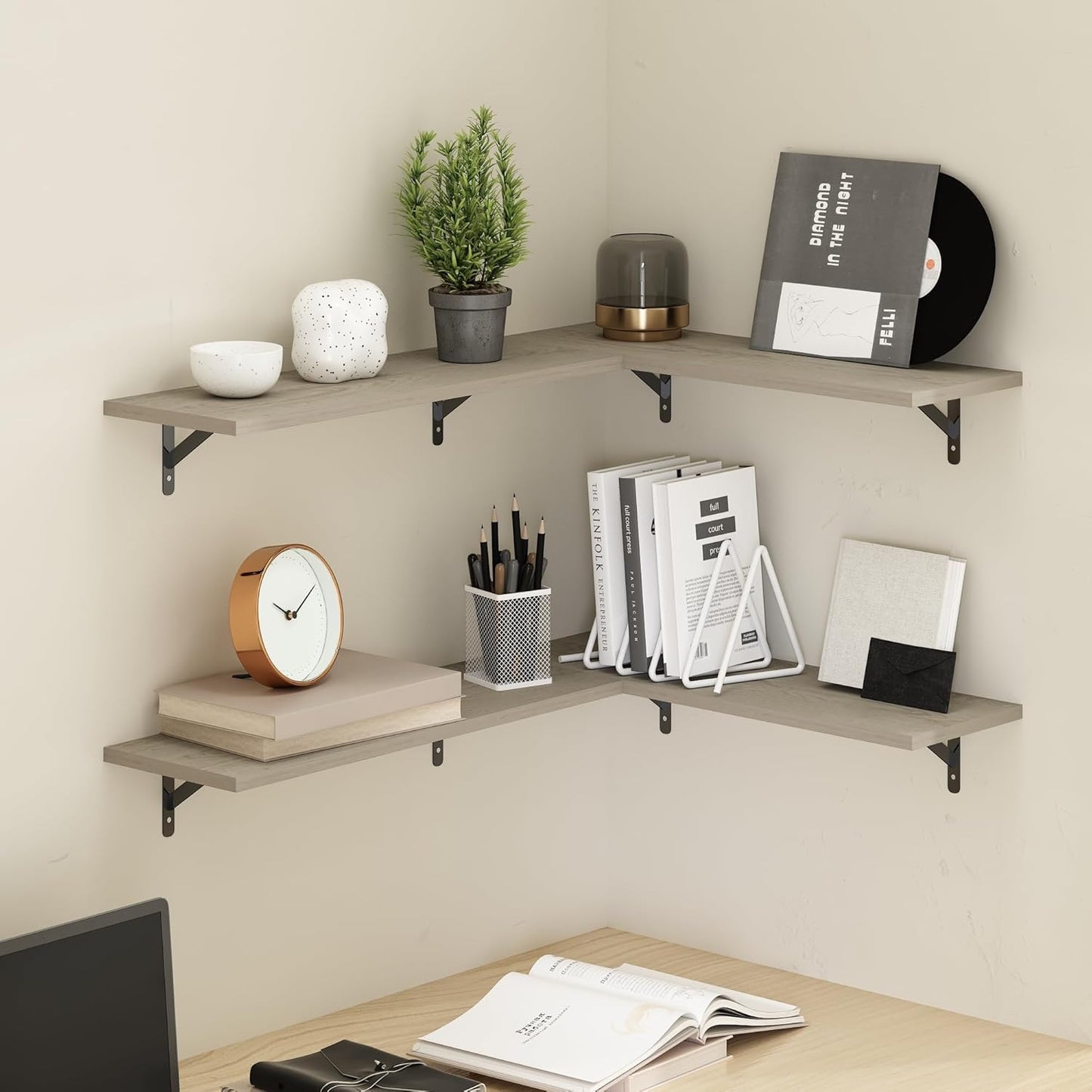Furinno Rossi 5-Tier Wall Mount Floating Radial Corner Shelf, White