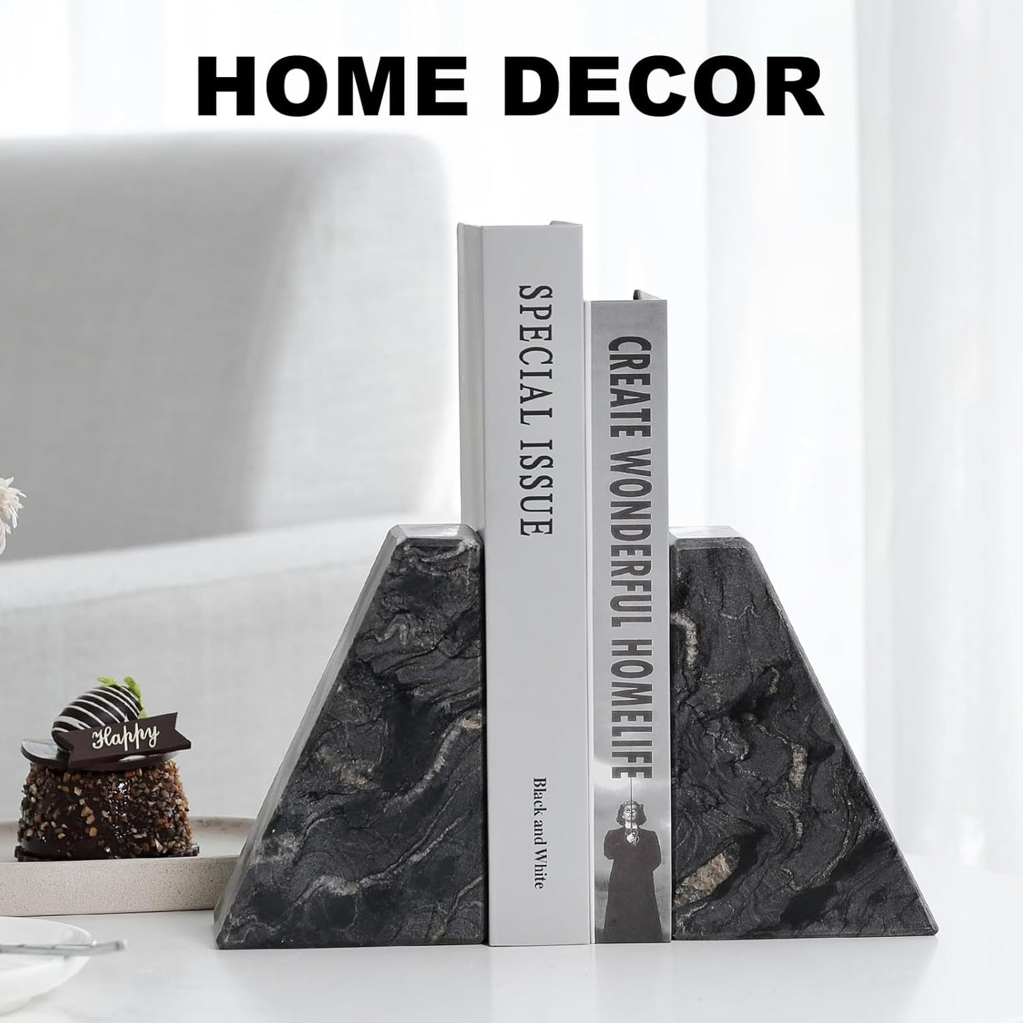 Karibiber Travertine Bookends for Heavy Books, Marble Decorative Bookends for Shelves, Heavy-Duty Stone Book Ends for Hardback Book & Cookbooks, Unique Book Stopper & Holder, Travertino Italy