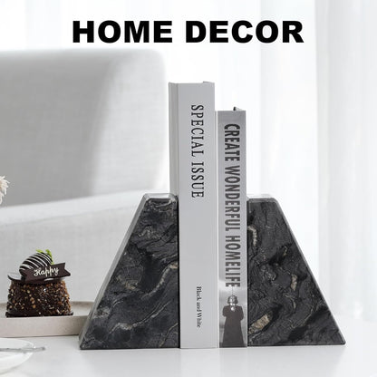 Karibiber Travertine Bookends for Heavy Books, Marble Decorative Bookends for Shelves, Heavy-Duty Stone Book Ends for Hardback Book & Cookbooks, Unique Book Stopper & Holder, Travertino Italy