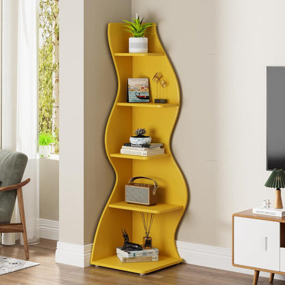 Tribesigns Corner Shelf, Modern 5-Tier Wall Corner Bookshelf, Stylish Corner Small Bookcase Storage Rack Plant Stand with Unique Shape for Living Room, Home Office (White, 1PC)