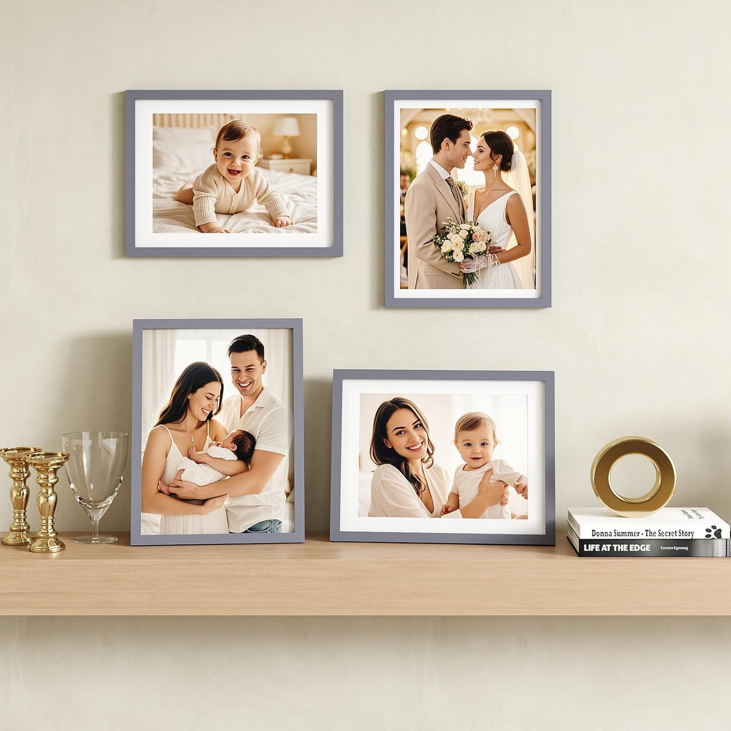 Egofine 12x16 Picture Frame Black, Covered by Plexiglass Made of Solid Wood, Display Pictures 9x12 and 11x14 with Mat or 12x16 Without Mat, for Wall Mounting Photo Frame - Colors B