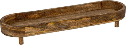 Creative Co-Op Mango Wood Footed Tray for Storage and Serving, Natural