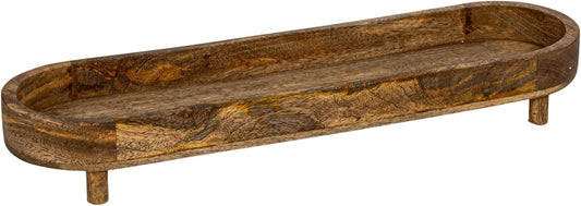 Creative Co-Op Mango Wood Footed Tray for Storage and Serving, Natural