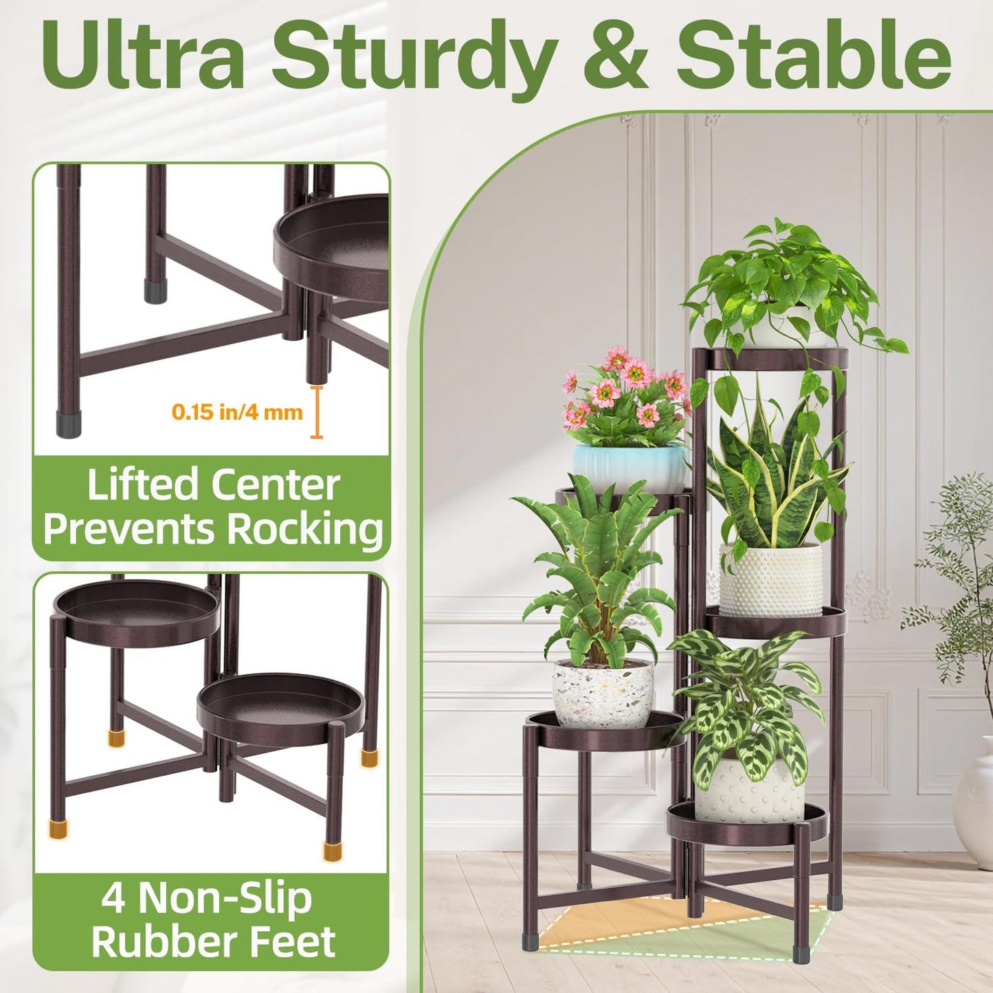 iDavosic.ly Plant Stand Indoor Outdoor, 5 Tier Corner Metal Flower Display Holder Shelf, Folding Tall Orchid Rack for Patio Balcony Porch Garden Living Room House, Black
