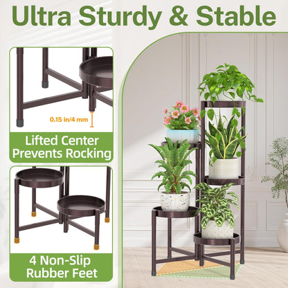 iDavosic.ly Plant Stand Indoor Outdoor, 5 Tier Corner Metal Flower Display Holder Shelf, Folding Tall Orchid Rack for Patio Balcony Porch Garden Living Room House, Black