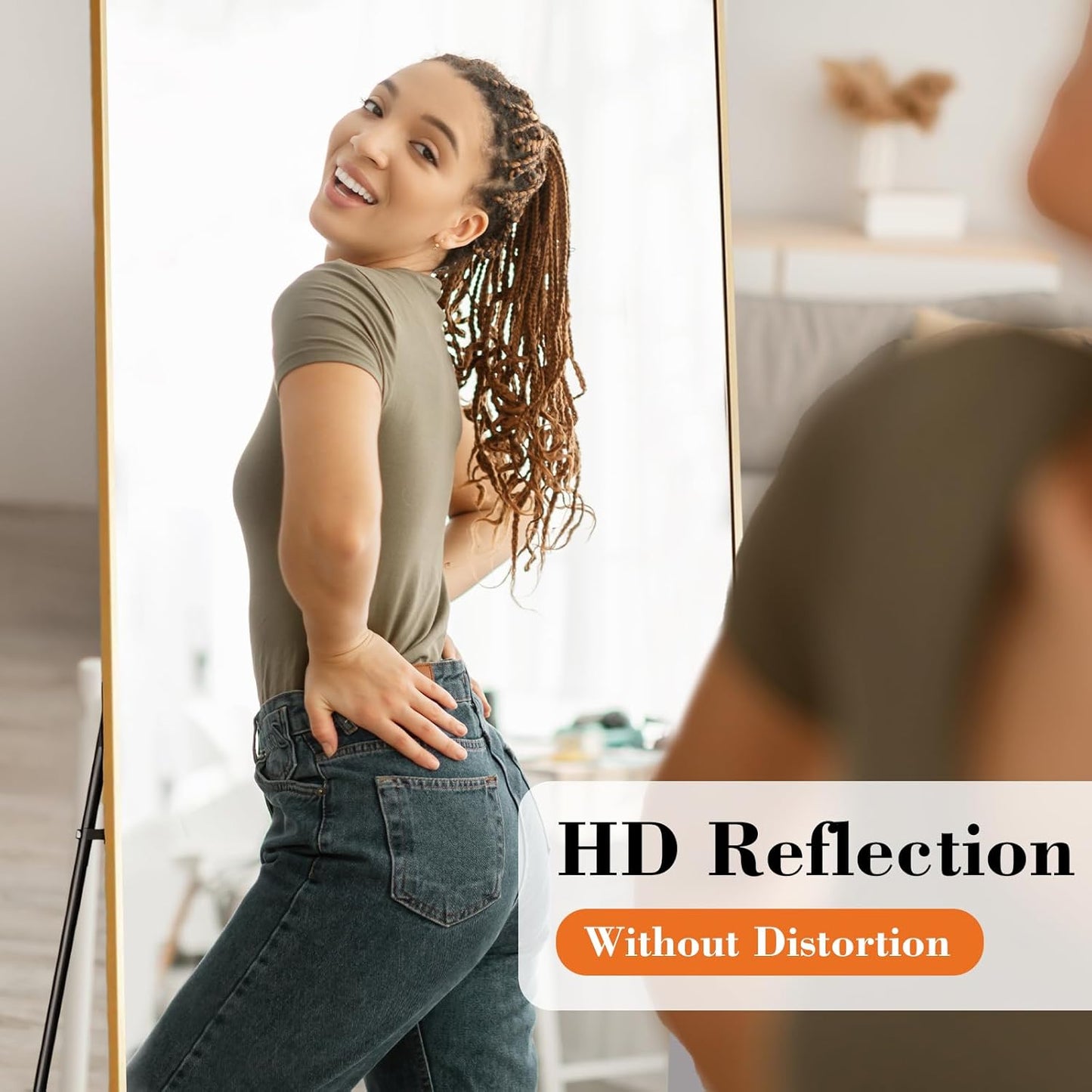 DUMOS Full Length Mirror 64"x21" Full Body Floor Mirror for Bedroom or Cloakroom, Can Stand Alone, Hang or Lean Against Wall, Tall Wall Mirror with Stand, Black