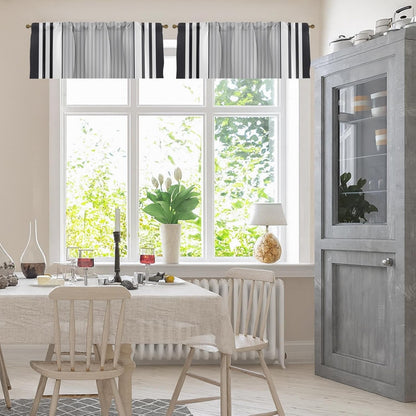 Emvency 2 Pack Dark Grey Valances Window Treatments, Gray Striped Abstract Blackout Drapes Adjustable Curtain for Windows Living Room Kitchen Over Sink, 52x18 Inch Rod Pocket Valances