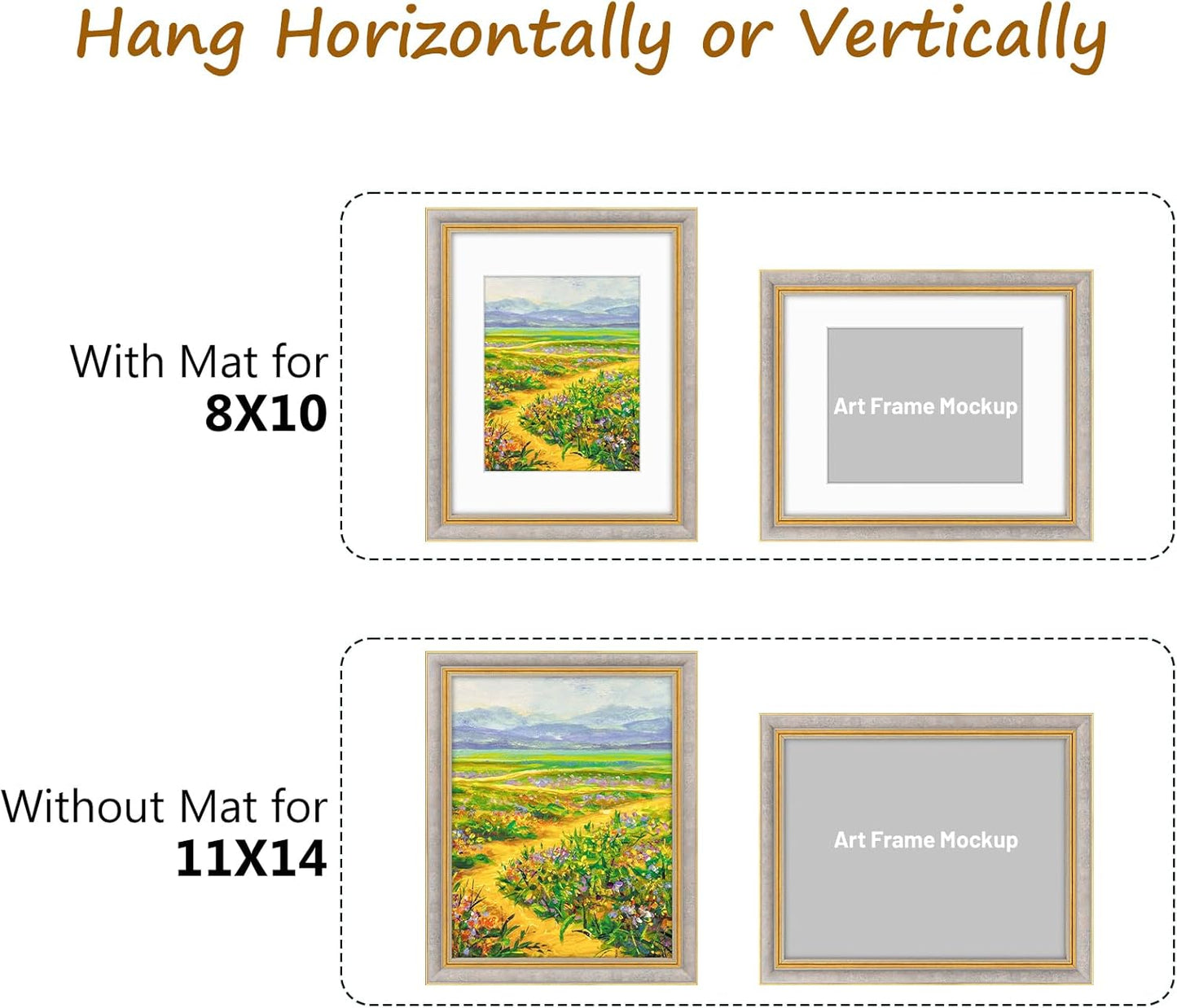 Golden State Art,11x14 Ornate Picture Frame for 8x10 Photo with Mat or 11 x 14 Prints without Mat,Real Glass Wall Display(Color:Green Gold)