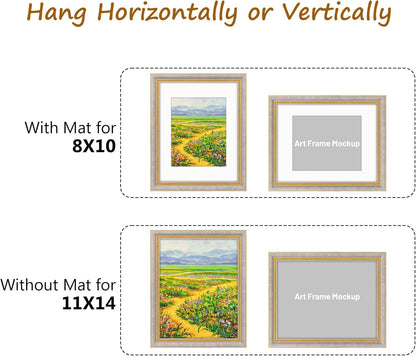 Golden State Art,11x14 Ornate Picture Frame for 8x10 Photo with Mat or 11 x 14 Prints without Mat,Real Glass Wall Display(Color:Green Gold)