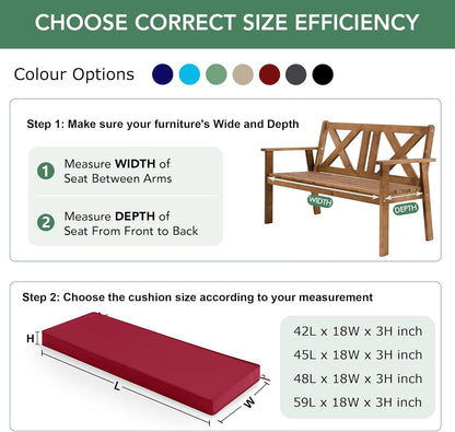 Summsun Outdoor Bench Cushion: Waterproof and Fade Resistant Patio Furniture Cushions - Non-Slip Bench Pad Cushion with Removable Cover for Garden Swing Porch Sofa Settee, 48 x 18 x 3 Inch, Black