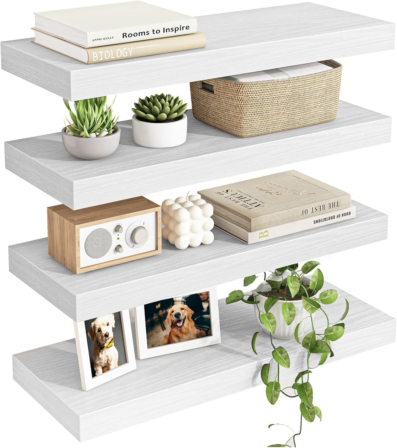 Fixwal Black Floating Shelves for Wall, Rustic Wood Shelves for Bathroom, Living Room, Bedroom and Kitchen, Wall Shelves for Storage, Books, Room Decor (Set of 4, 15.8 Inch)