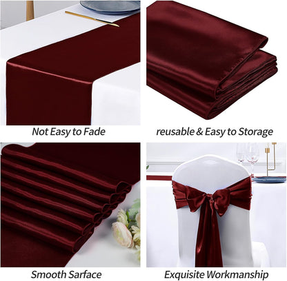 SiinvdaBZX 4 Pcs Royal Blue Satin Table Runner 12 x 108 inches Long, Bright Smooth Satin Wedding Table Runner Decorations for Birthday Parties, Buffet, Banquets, Graduations, Engagements