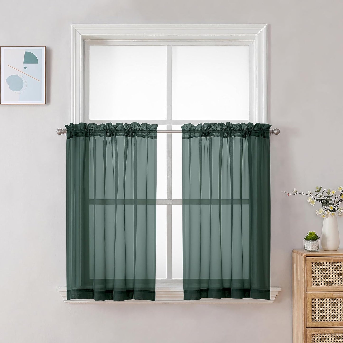 Chyhomenyc Sheer White Valances for Windows 2 Pack, Small Window Curtains for Living Room Bathroom Cafe Laundry Basement, Modern Top Dual Rod Pocket Voile Curtain, 42W x 14L inches, White - Colors B