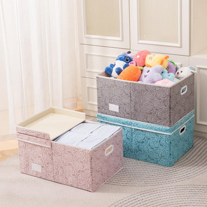 PRANDOM Larger Collapsible Storage Bin with Lid [1-Pack] Fabric Decorative Storage Box Cube Organizer Container Baskes with Handles Divider for Bedroom Closet Living Room Pink 17.7x11.8x11.8 Inch