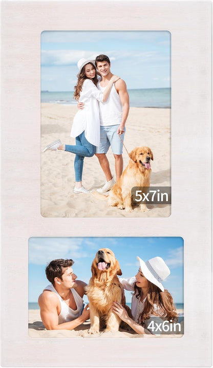 YESKAY 4x6 Picture Frame Collage for Wall Decor, Multiple Photo Collage Frames with Tempered Glass, 7-Opening for 4 x 6 Picture Frames, Rustic Brown, 1 Pack