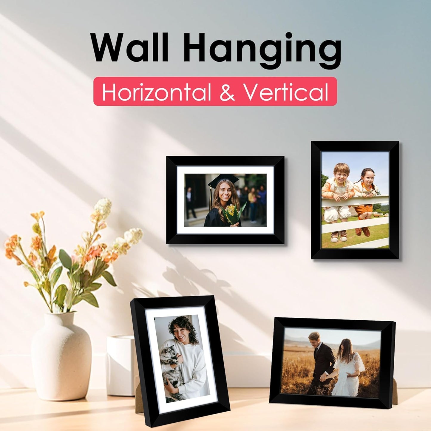 FIXSMITH 10 Pack Picture Frames Collage Wall Decor for Mounting or Tabletop Display, Gallery Wall Frame Set with Two 8x10 Black Frames, Four 5x7 Frames and Four 4x6 Frames, Multi-Pack Photo Frame Set