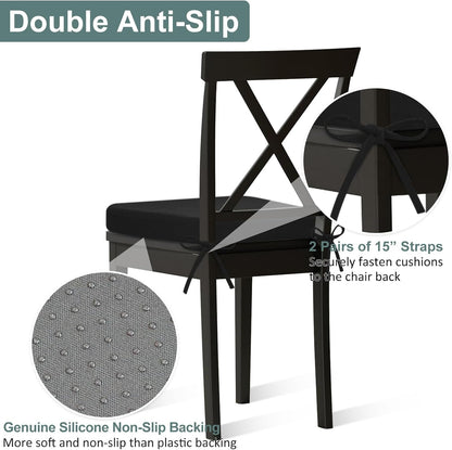 Shinnwa Dining Chair Pads, Patented Design Memory Foam Kitchen Chair Cushions with Ties and Washable Cover, 17" x 16" x 2", Black