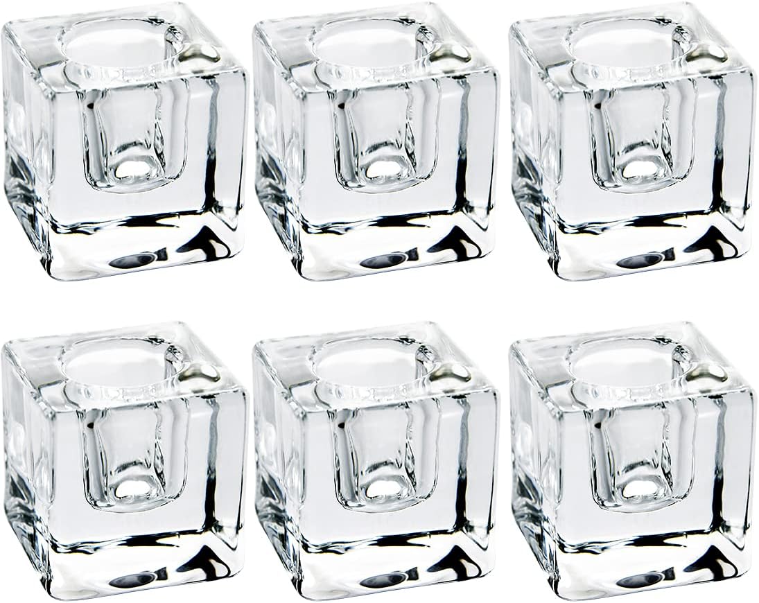 Square Glass Candle Holder Set of 2, Clear Taper Candlestick Holders, Ideal Gift for Dining Table, Wedding, Christmas and Party.…