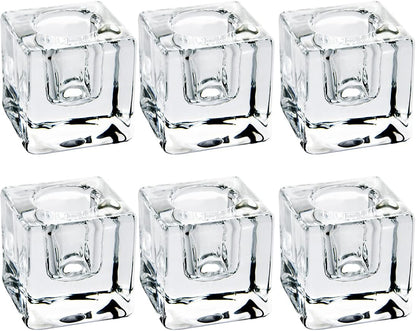 Square Glass Candle Holder Set of 2, Clear Taper Candlestick Holders, Ideal Gift for Dining Table, Wedding, Christmas and Party.…