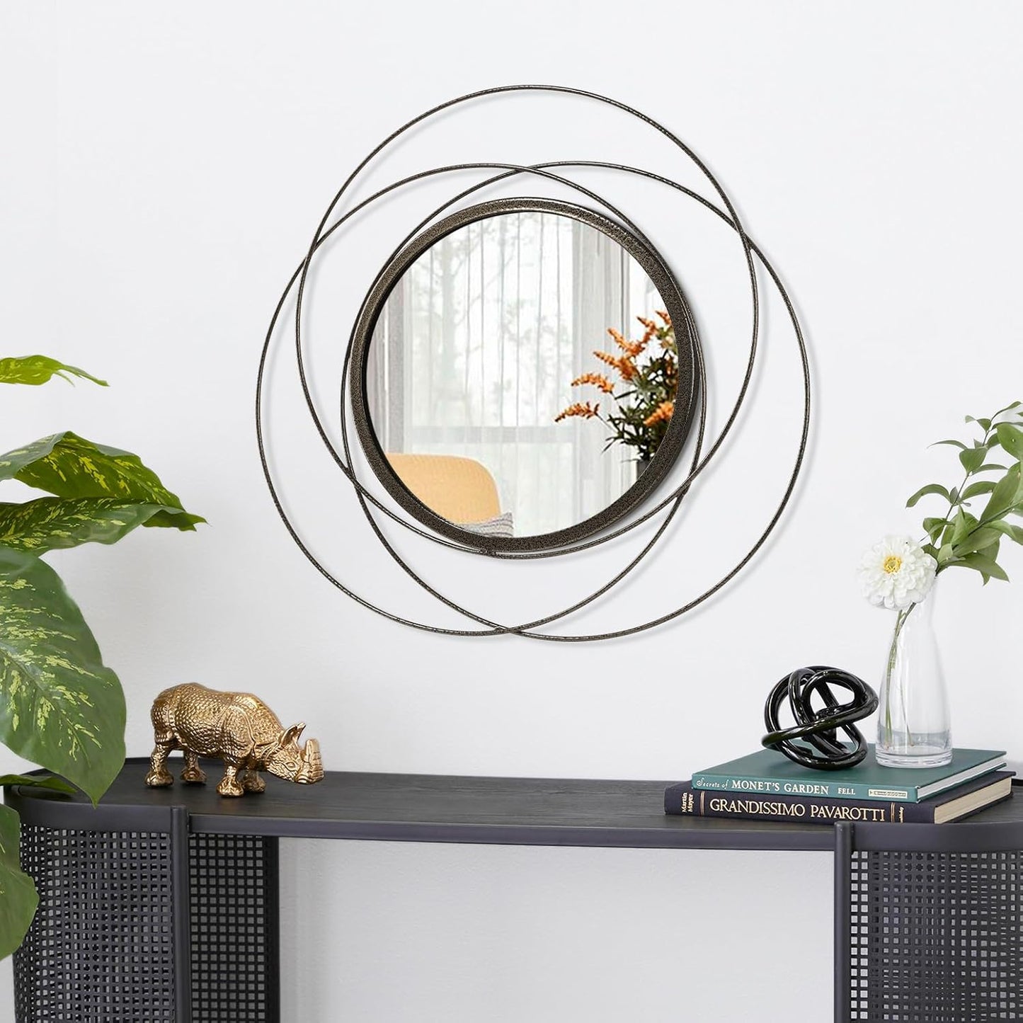 Gold Sunburst Mirrors for Wall Decorative Metal Round Art Mirrors Large Wall Decor Hanging Mirror for Bathroom Bedroom Living Room Vanity Entryway 16"