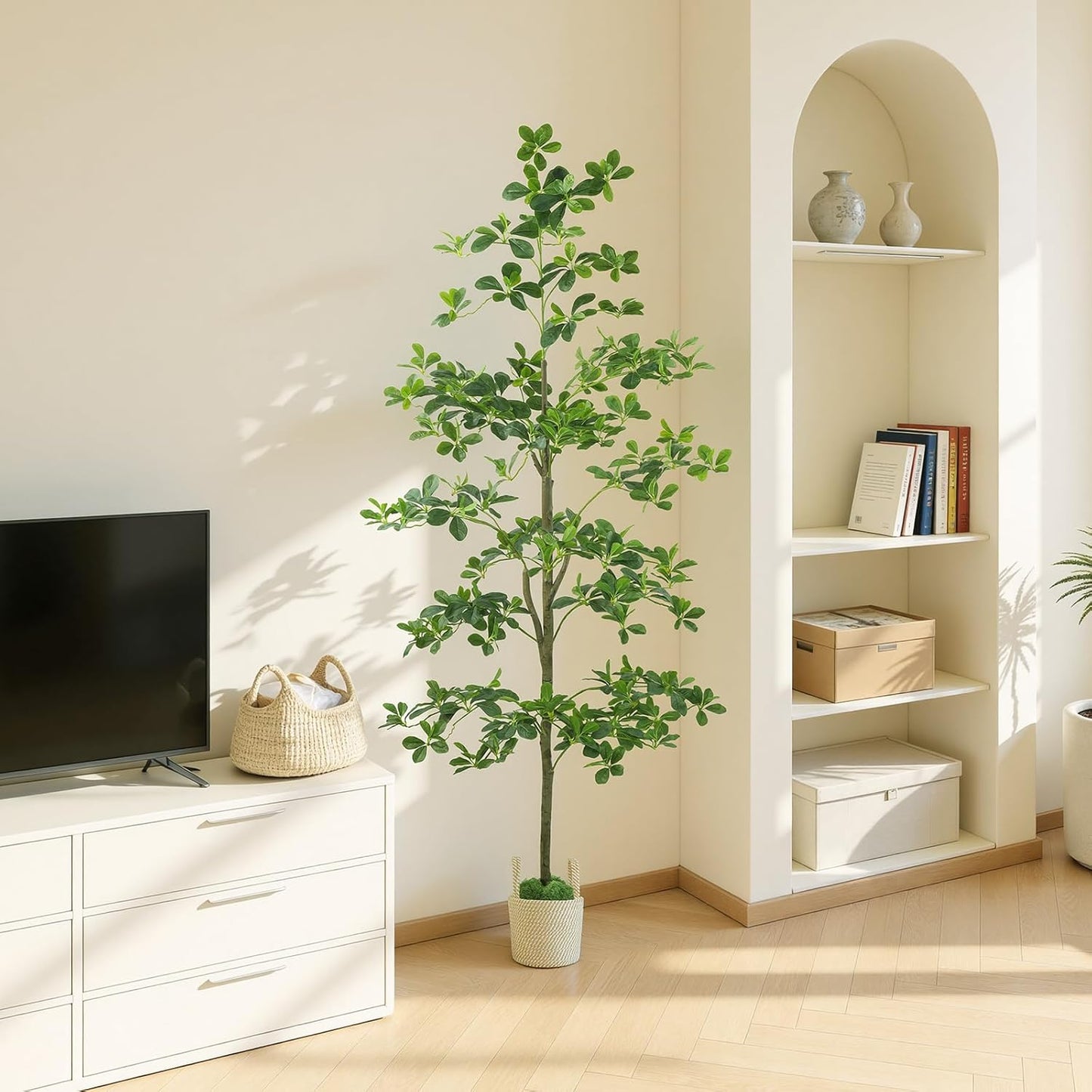 Caxchiling Faux Eucalyptus Tree 6FT, Artificial Potted Tree for Indoor Outdoor, Fake Floor Plants with Natural Wood Trunk, Home Office Living Room Bedroom Decor