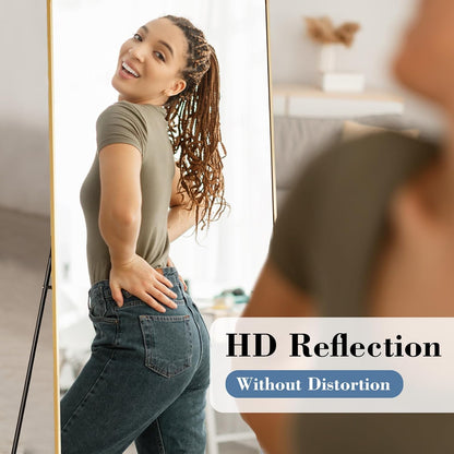 DUMOS Arched Full Length Mirror with Stand 64"x21" Floor Standing Aluminum Frame for Bedroom Body Hanging Leaning Modern Simple Home Decor Shatter-proorf Nano Glass Wall Living Room Cloakroom Black